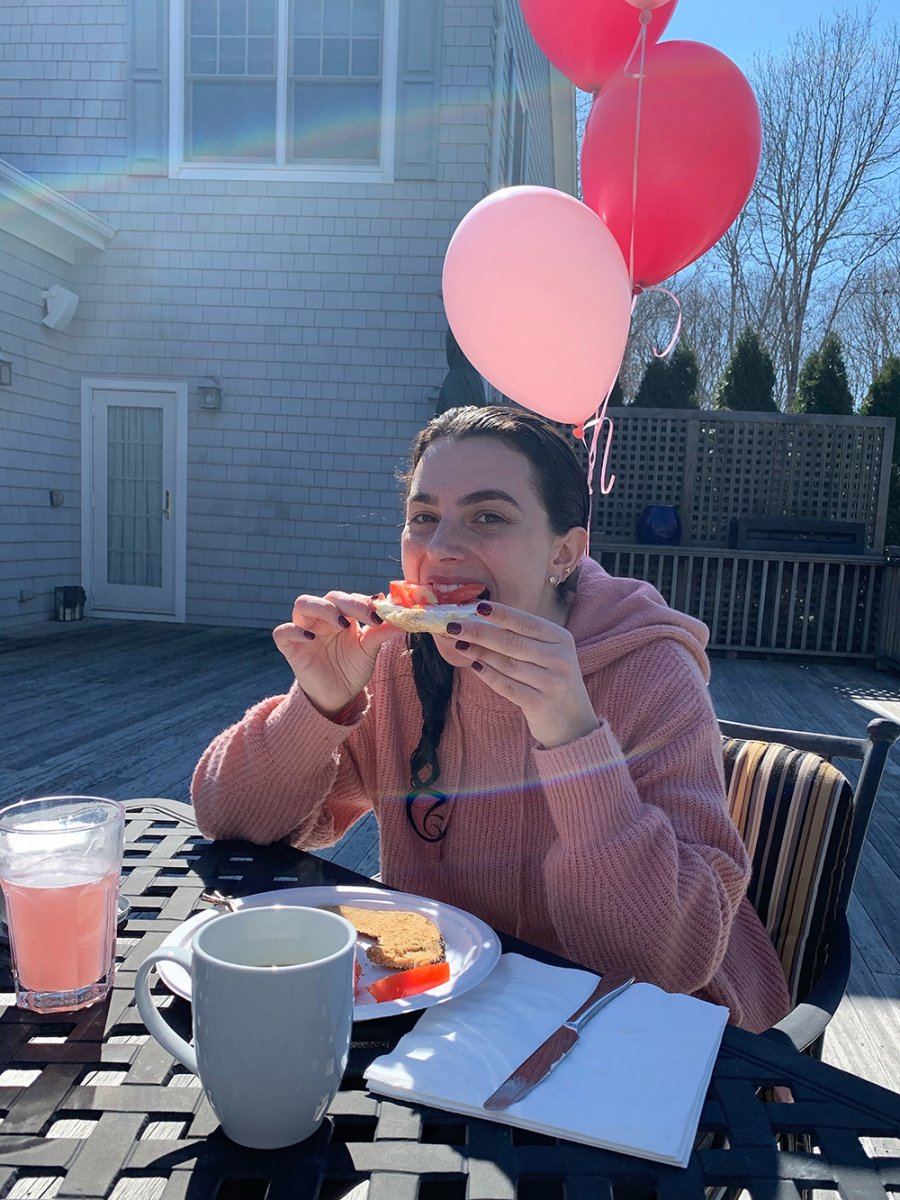 Erica Harriton having a post-race bagel