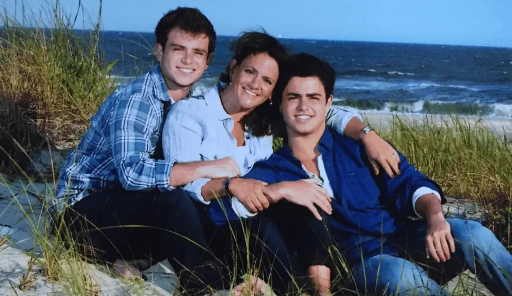 marc and scott pose with their late mother