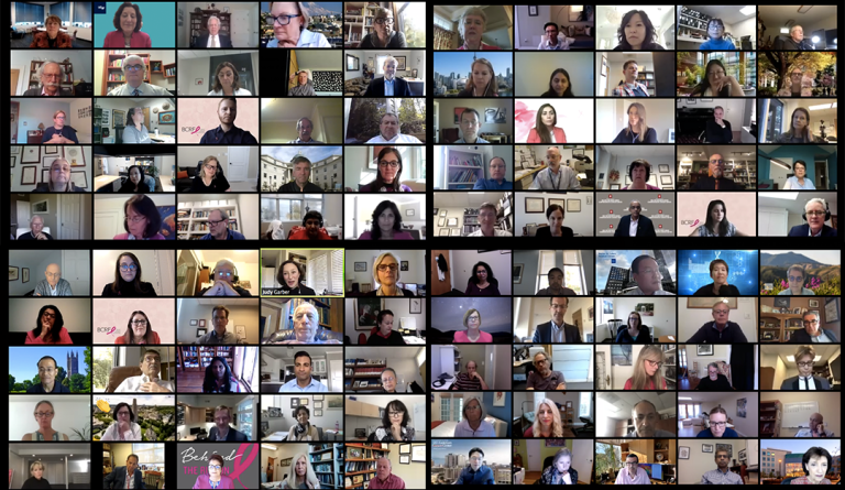 Zoom screenshots of 100 of the 200 researchers who attended BCRF's retreat