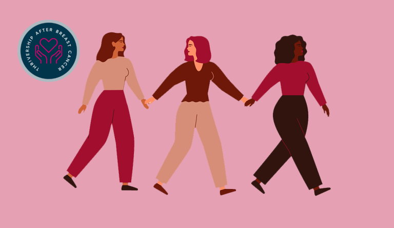 an illustration of three women walking and holding hands