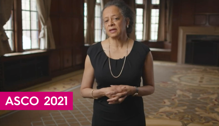 a screenshot of lori pierce delivering her asco president's address at this year's annual meeting