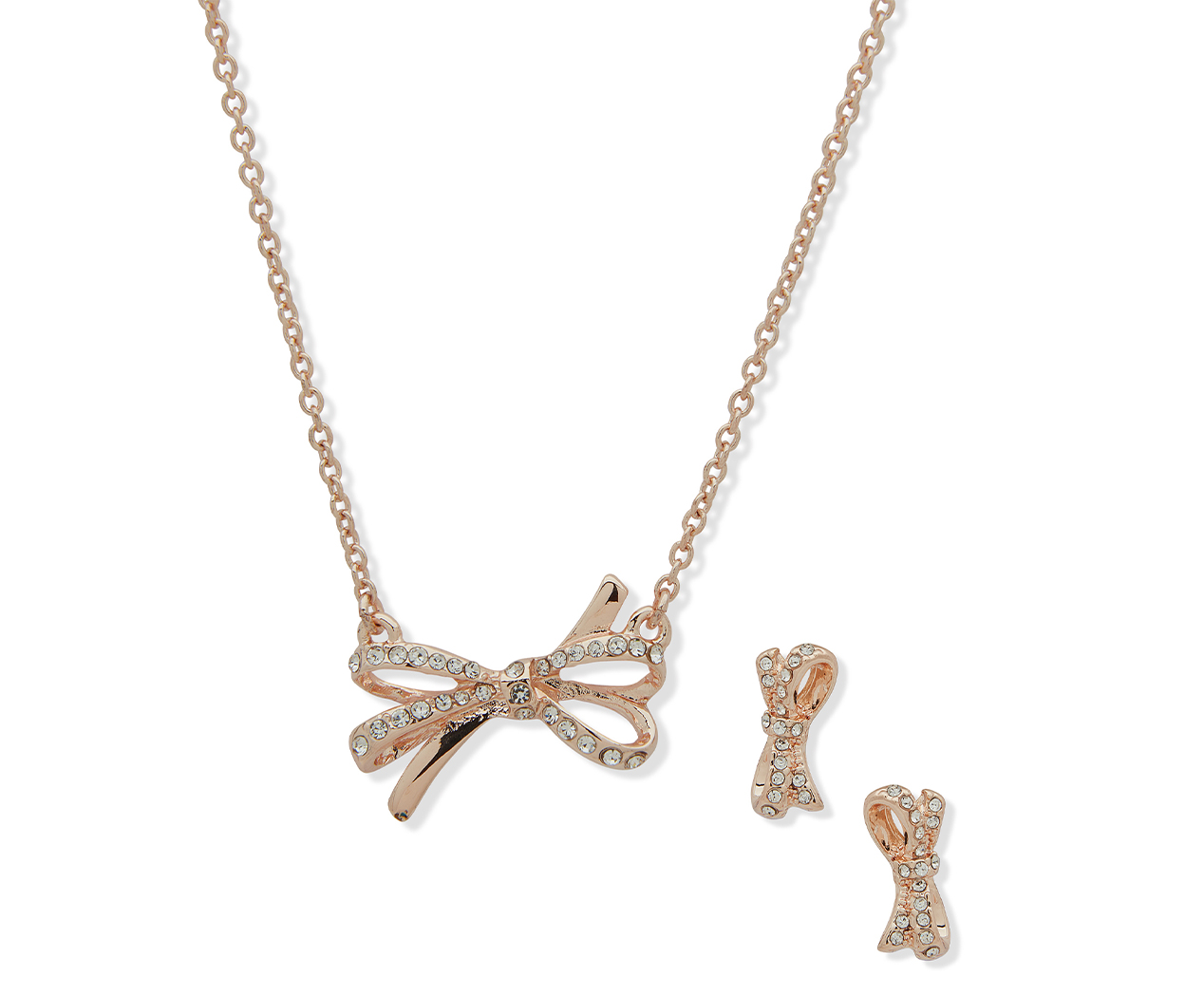 Anne Klein Rose Gold Bow Necklace & Earring Set