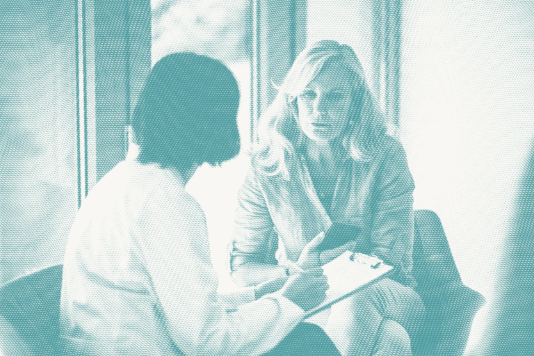 a woman consults with a doctor about targeted therapy for breast cancer