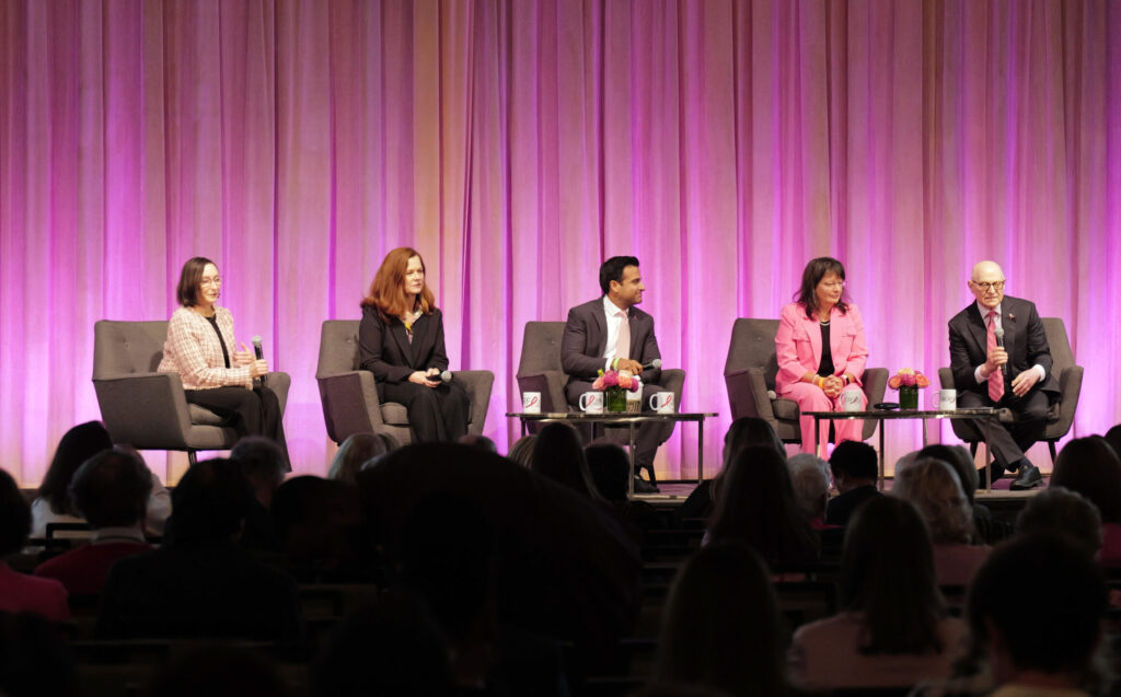 NEW YORK, NEW YORK - OCTOBER 16: (L-R) Dr. Judy E. Garber, Dr. Ann Partridge, Dr. Neil Iyengar, Dr. Kornelia Polyak, and Dr. Larry Norton speak onstage during Breast Cancer Research Foundation New York symposium & awards luncheon at New York Hilton Midtown on October 16, 2026 in New York City. (Photo by Craig Barritt/Getty Images for Breast Cancer Research Foundation )